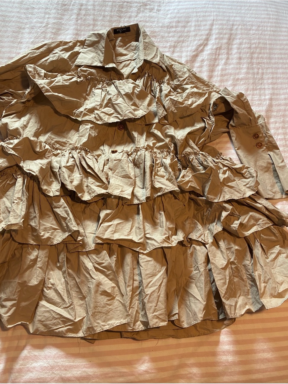 Tiered Ruffle Trench Dress-Shirt - Cream